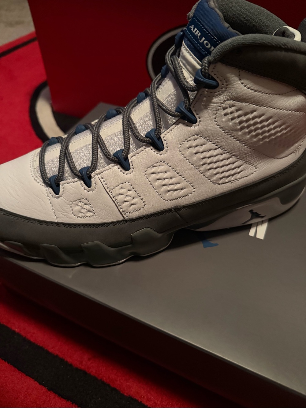 Jordan Retro High-Top Sneakers in White, Gray & Blue